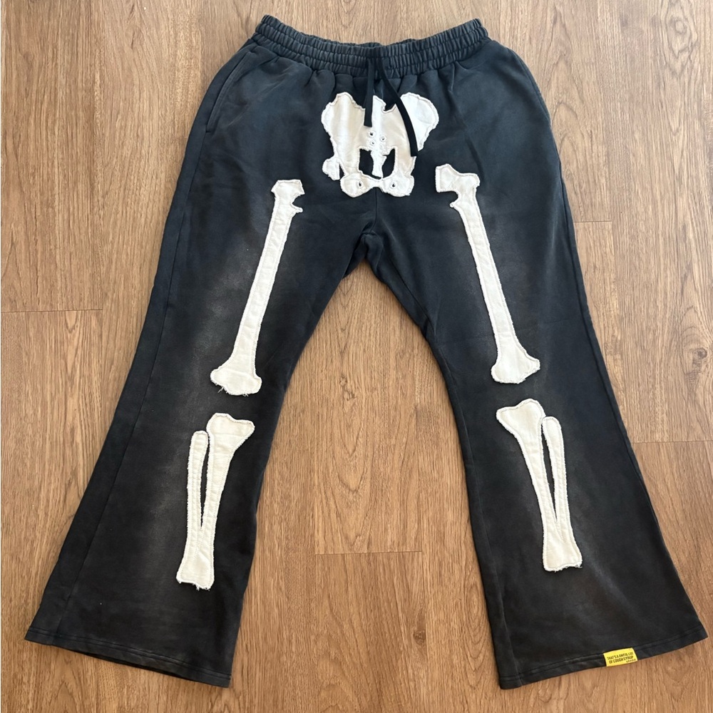 Black Jogger Sweatpants with White Skeleton Appliqué